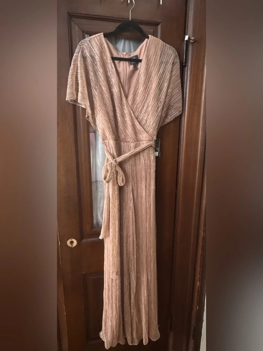 Adrianna Papell Metallic Pleat jumpsuit on rose gold size 14